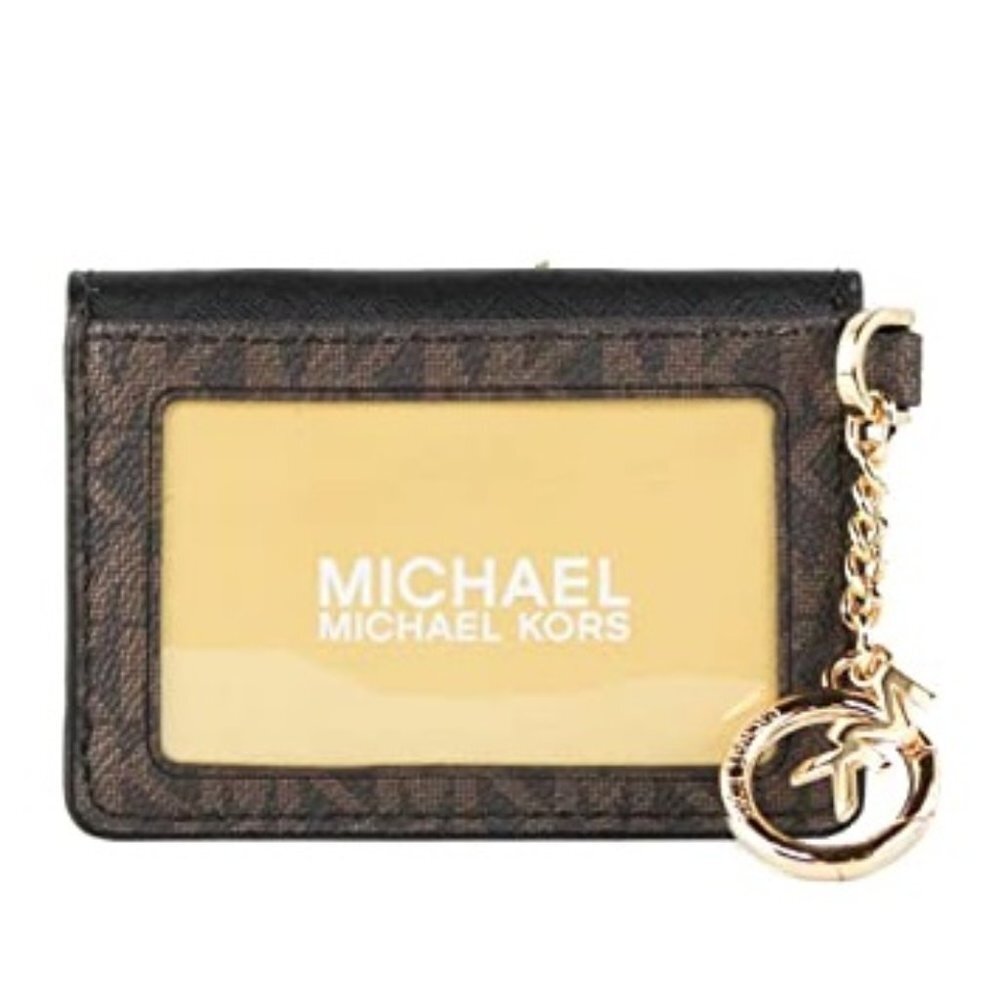 MICHAEL KORS KALA SMALL FLAP KEY RING CARD CASE WALLET MK BROWN BLACK - Picture 2 of 2